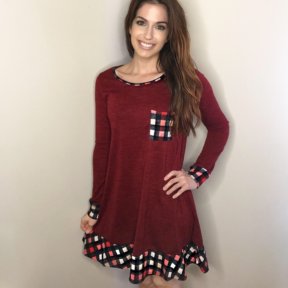 Baby French Terry Plaid Accent Dress - Picture 2 of 5